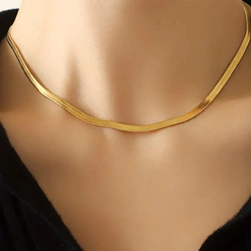 18K Gold Plated Simple Stainless Steel Choker Necklace - Rosmarray Collections, LLC.