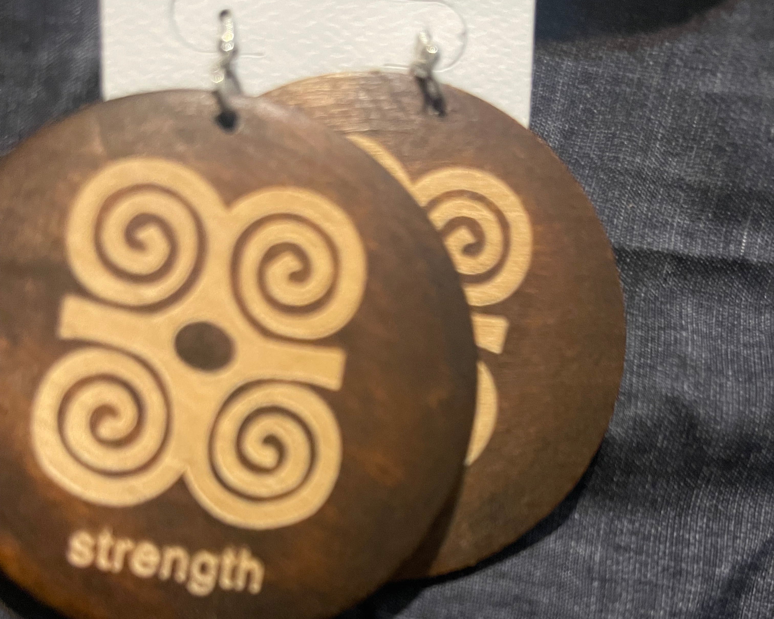 Strong and Greatness Circle Wood Earrings