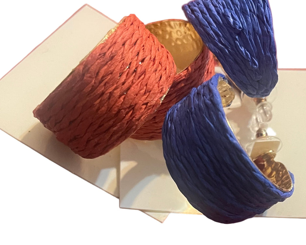 Wide Raffia Straw Hoop Earrings