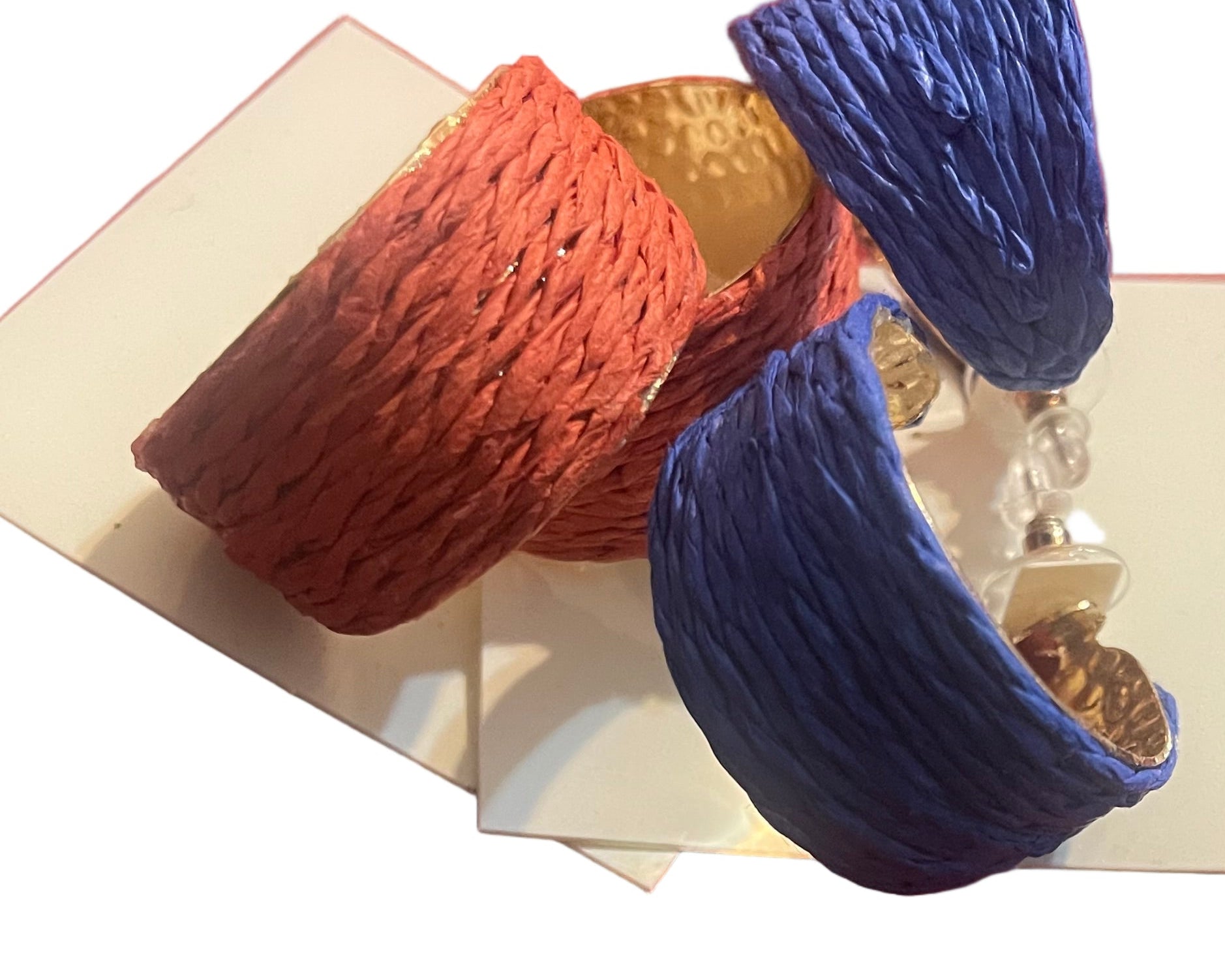 Wide Raffia Straw Hoop Earrings