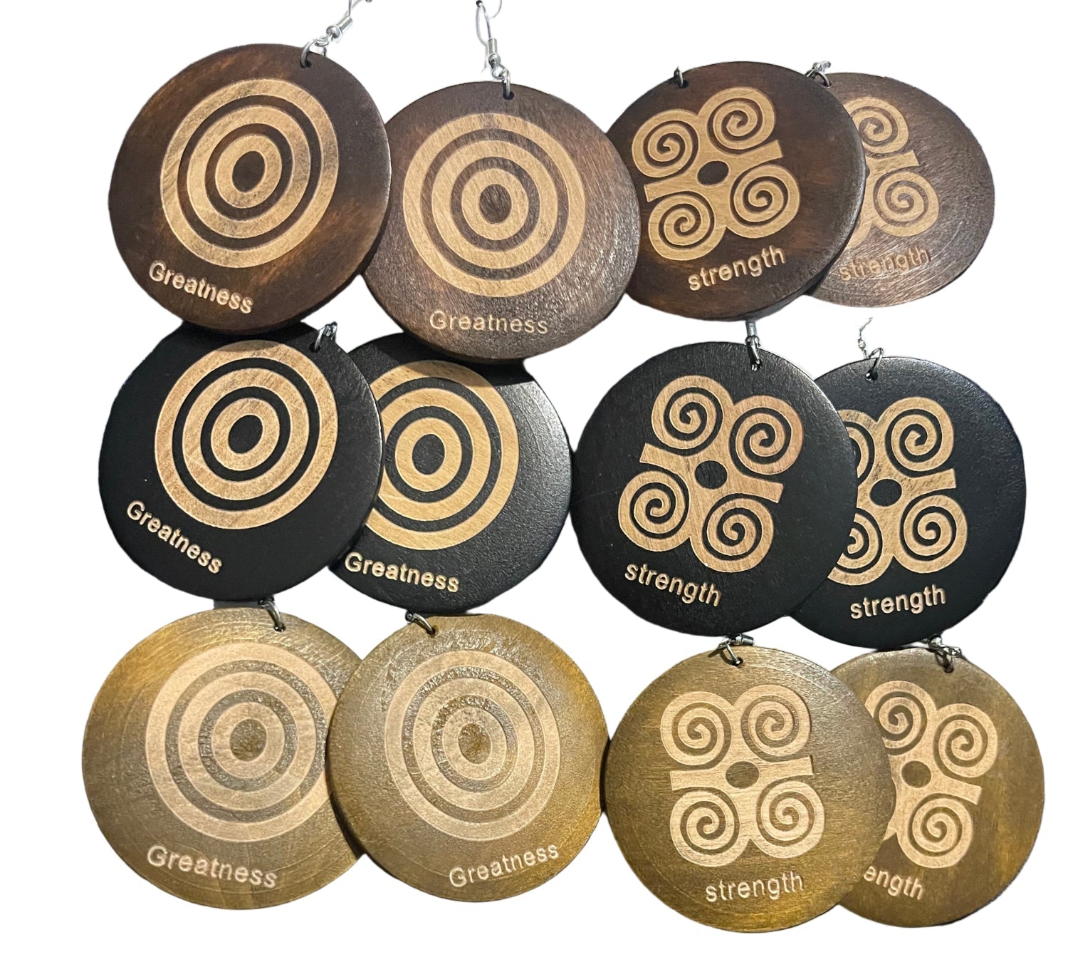 Strong and Greatness Circle Wood Earrings