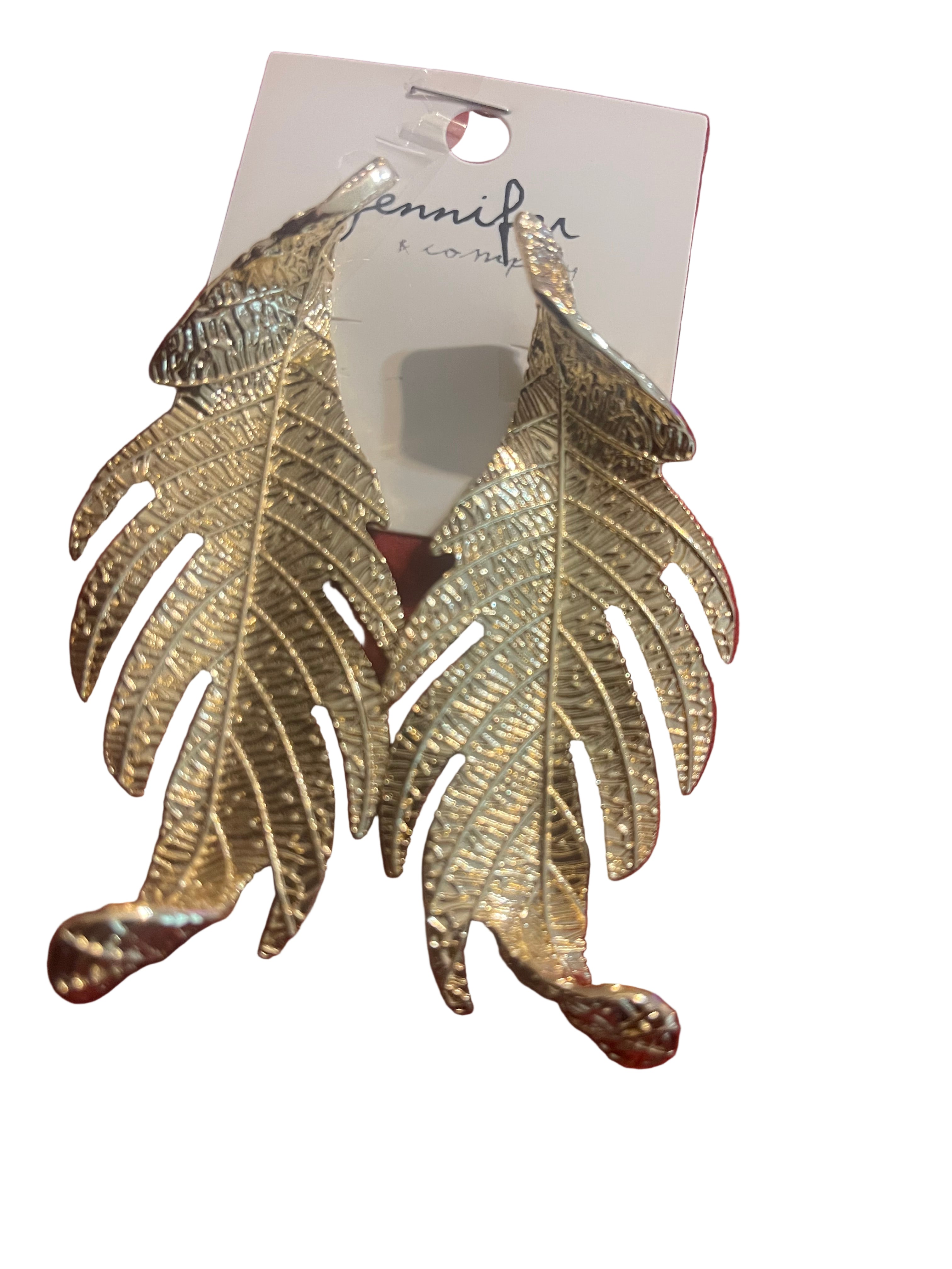 Oversized Gold Twisted Leaf Dangle Earrings