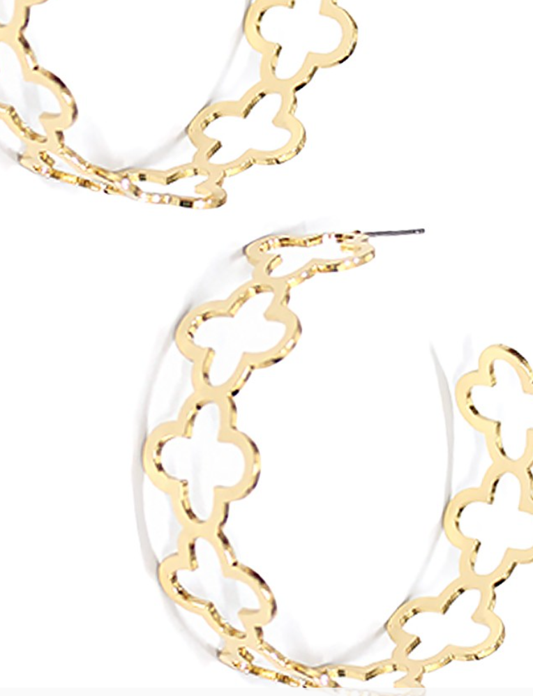 Large Gold Clover Hoop Earrings