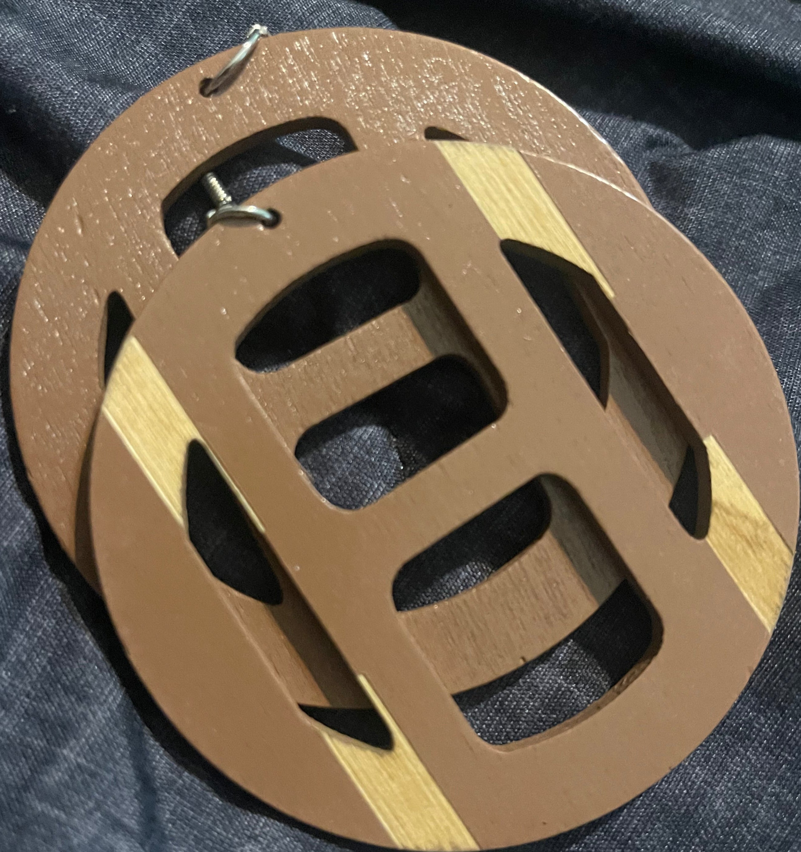 Two-tone Circle Cutout Wood Earrings