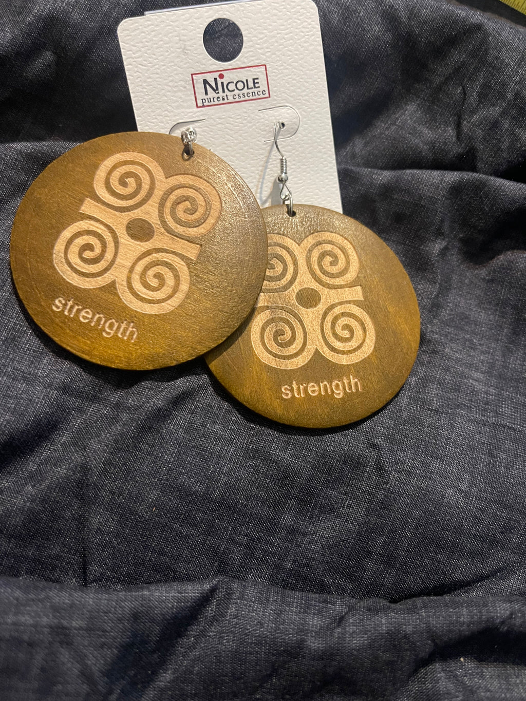 Strong and Greatness Circle Wood Earrings