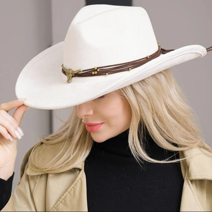 Western Steer Head Suede Cowboy Hat