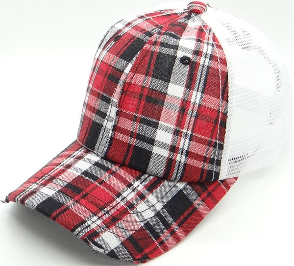 Ponytail Plaid Trucker Hat