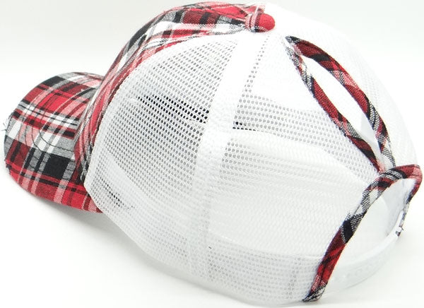 Ponytail Plaid Trucker Hat