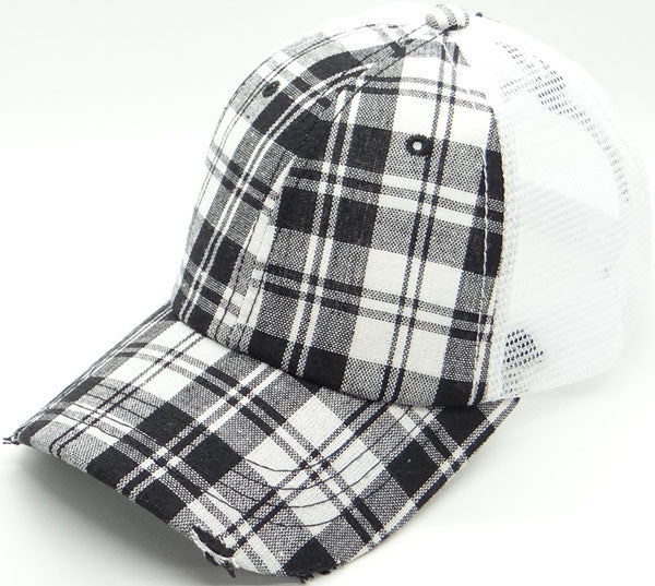 Ponytail Plaid Trucker Hat