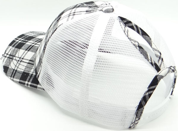 Ponytail Plaid Trucker Hat
