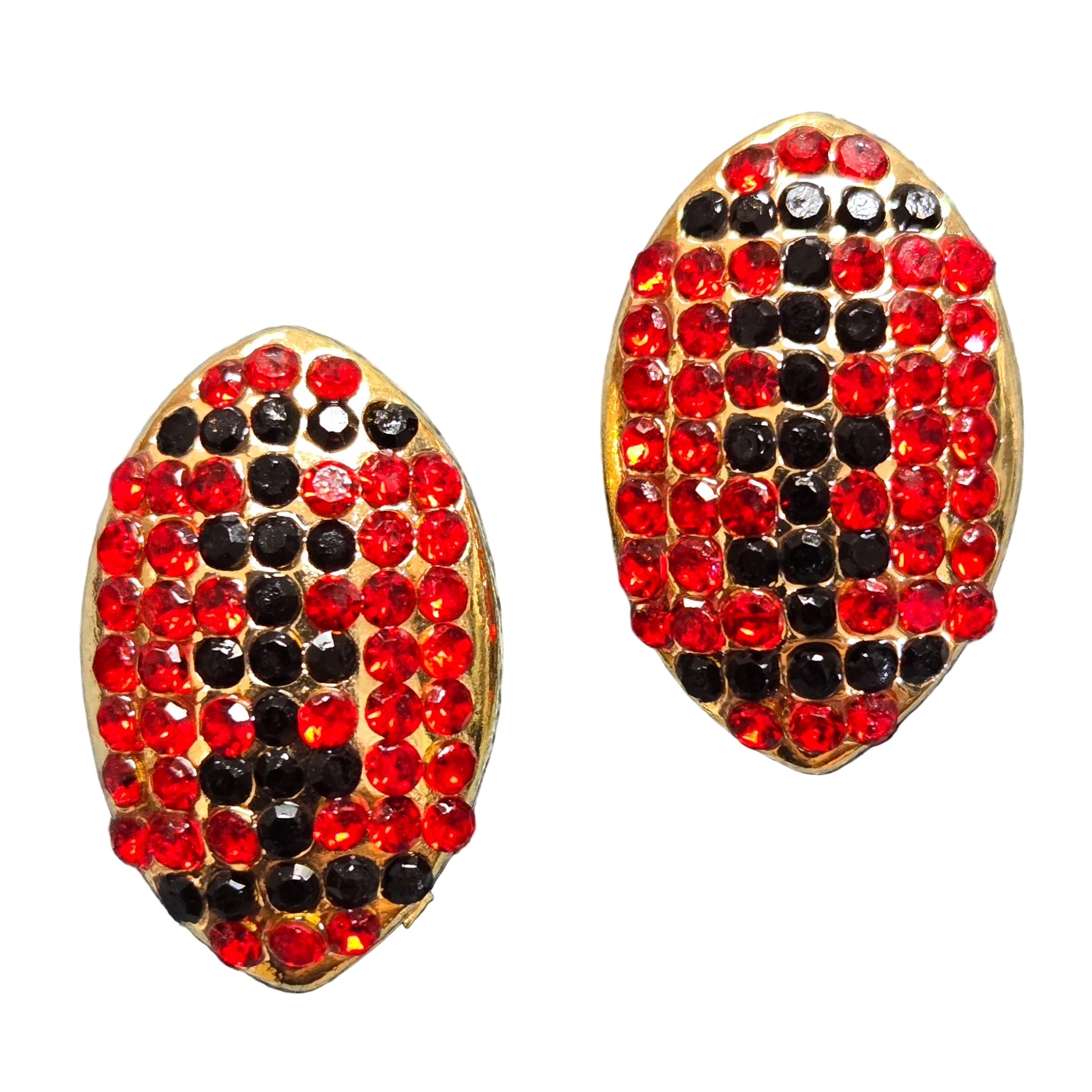 Red and Black Rhinesftone Football Design Stud Earrings