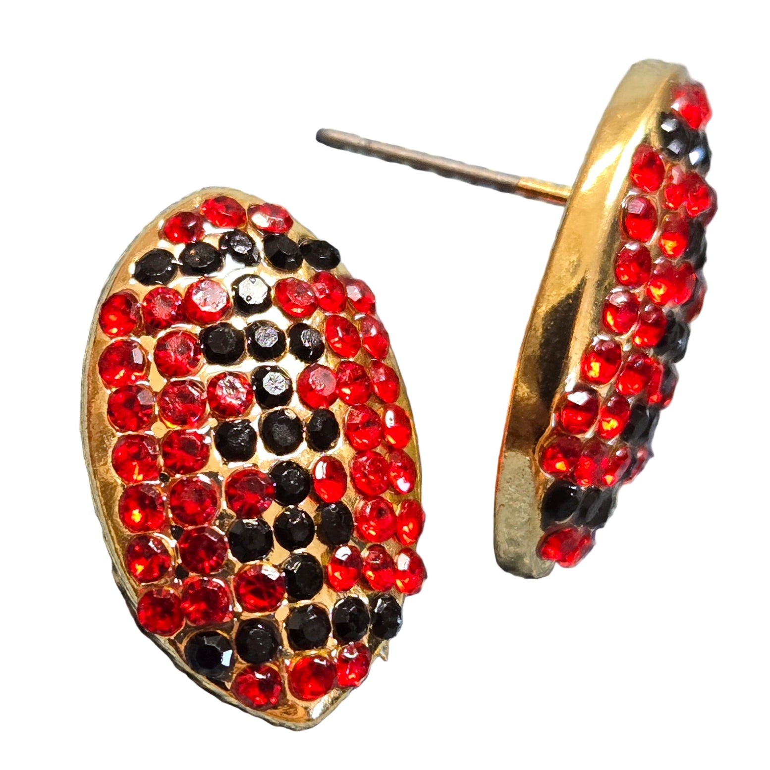 Red and Black Rhinesftone Football Design Stud Earrings