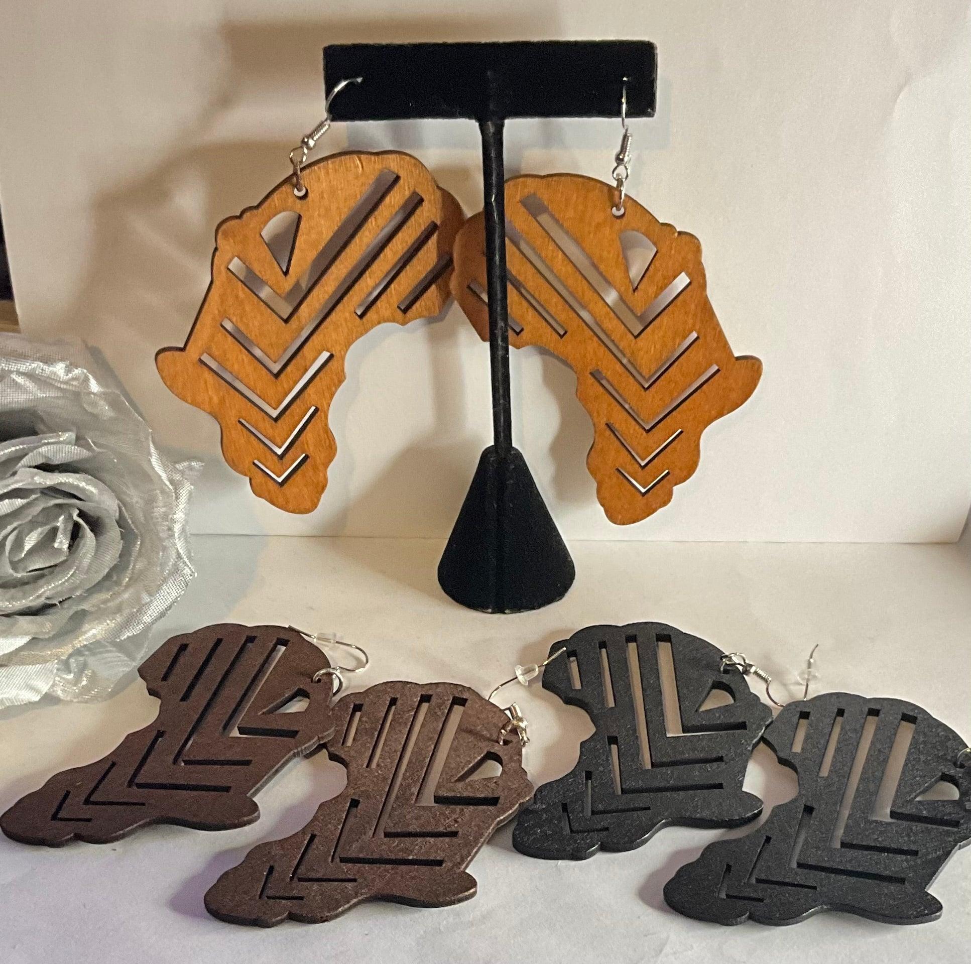 Africa Carved Pattern Wood Earrings - Rosmarray Collections, LLC.