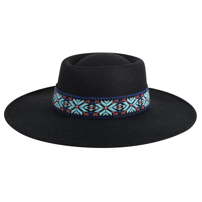 Mirta Aztec Trim Wide Brim Fedora - Rosmarray Collections, LLC.